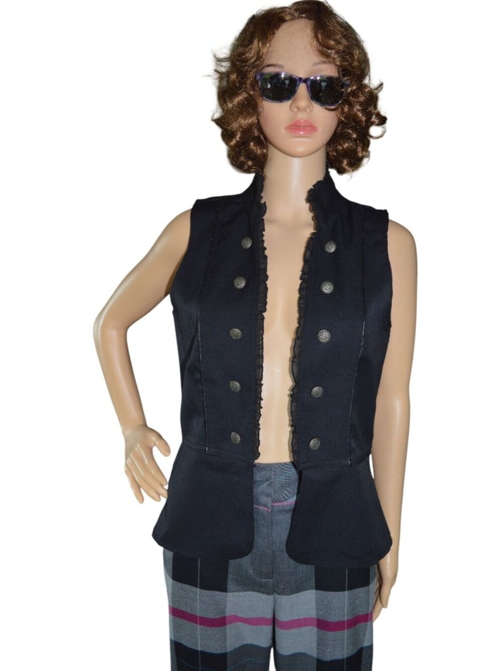 Vanity Ruffled Black Open Front Vest Women's Size M Whimsygoth Retro y2k Punk